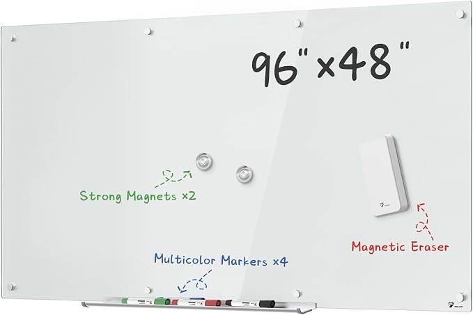 TOWON 8 x 4ft Whiteboard Huge, Glass Dry Erase Board Magnetic, 96 x 48 in by TOWON