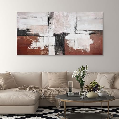 Glvzygy Abstract Wall Art Brick Red and Black and White Abstract