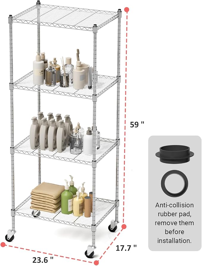 Garage Shelving with Wheels, 4 Tier Shelving Unit and Adjustable Feet, 865 lb - Image 3