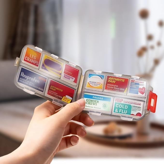 Pill Organizer with Medicine Labels Travel Daily Pill Container Mini Medication - Image 9