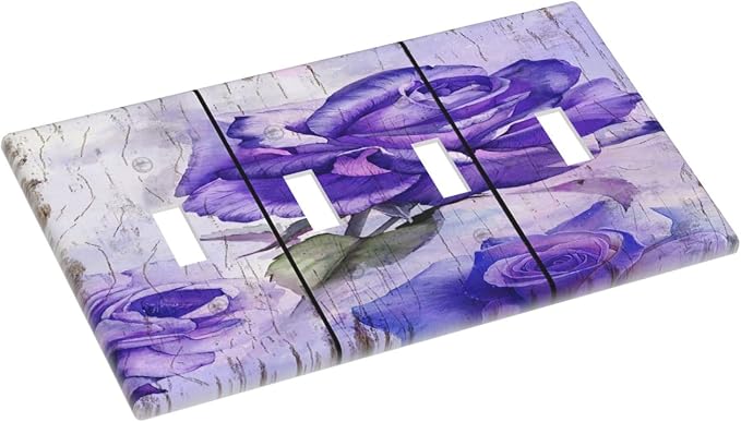 Light Switch Cover Purple Rose Flower Rustic Wood Plank 4 Gang Switch Plate - Image 3