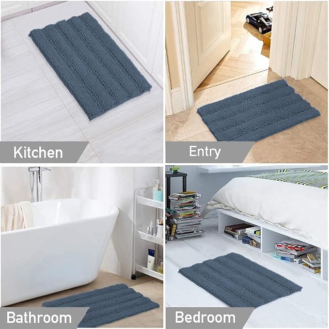 Turquoize Chenille Bath Rugs Shaggy Bathroom Rugs Non Slip Bath Mat - Image 6