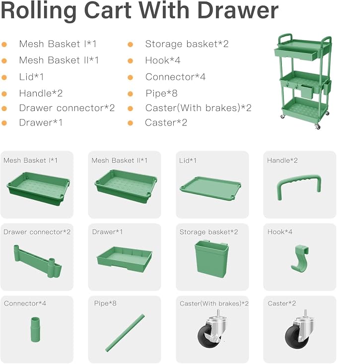 3 Tier Rolling Cart Organizer, Laundry Room Bathroom Organizers and Storage - Image 7