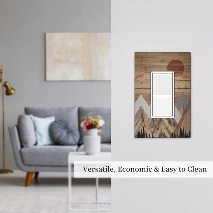 Wooden Planks Mosaic Snow Mountain Sun Decorative Outlet Covers 1 Gang Single - Image 7