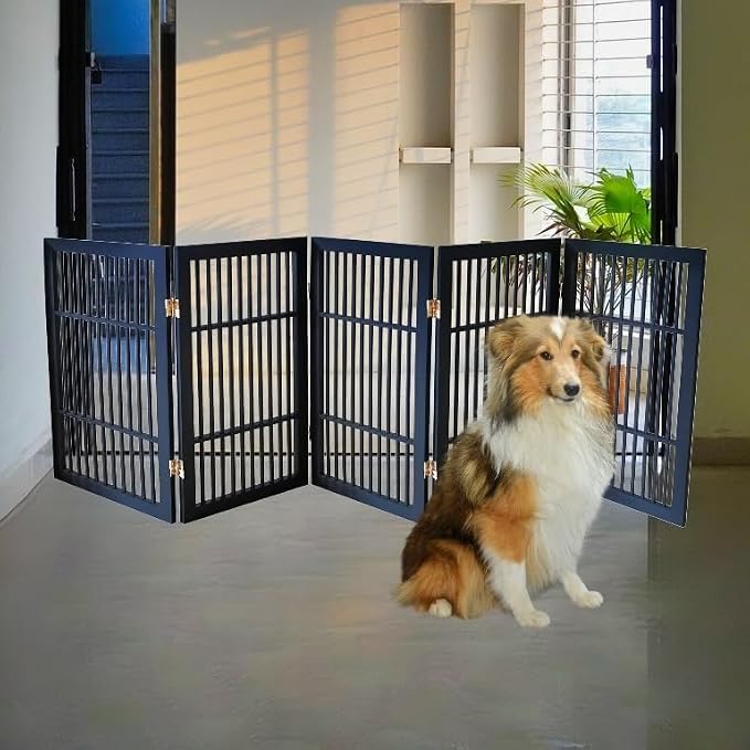 Pet Dog Gate Strong and Durable Freestanding Folding Acacia Hardwood Portable - Image 8