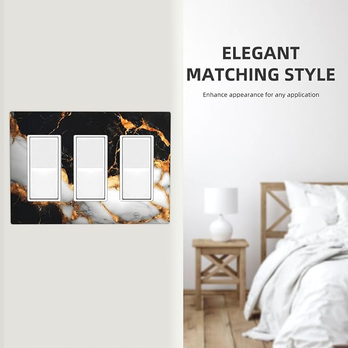 Decorative Outlet Covers Black Gold Marble 3 Gang Gfci Wall Plate Triple Rocker - Image 7