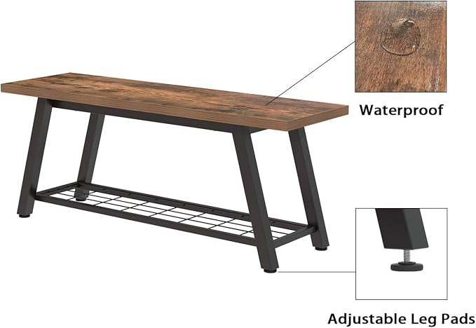 Storage Bench Industrial Rustic Wooden and Metal Entryway Shoe Boots Storage - Image 9