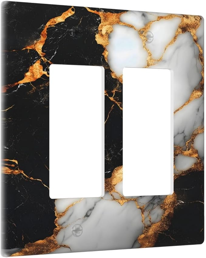 Decorative Outlet Covers Black Gold Marble 2 Gang Light Switch Cover Plate - Image 2