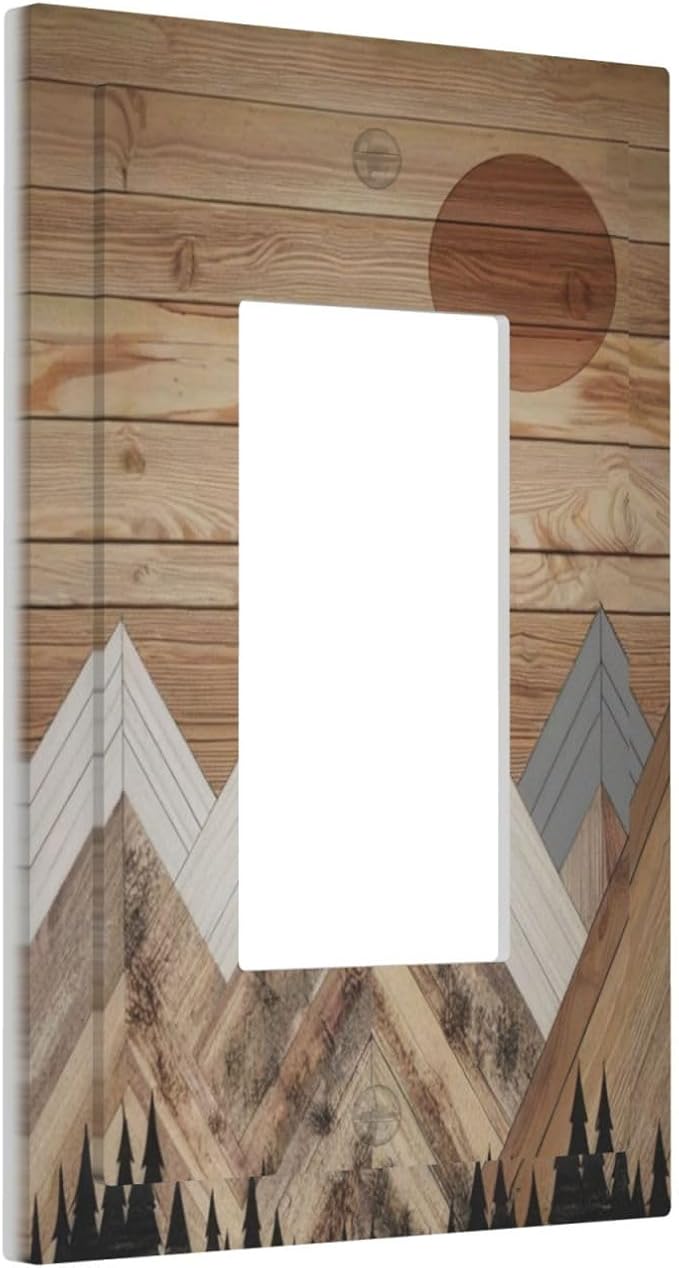 Wooden Planks Mosaic Snow Mountain Sun Decorative Outlet Covers 1 Gang Single - Image 2