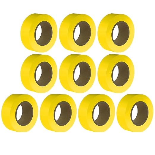 Yellow Flagging Tape 10 Pack, Surveyors Tape, Tree Marking Ribbon, Non-Adhesive by JIZHGRAD