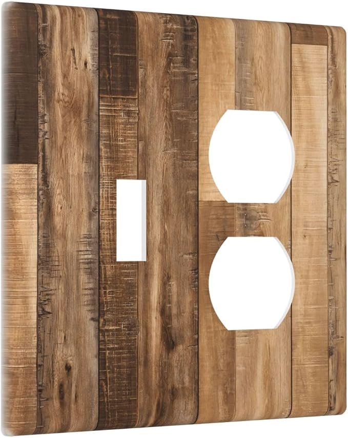 Rustic Brown Wood Splicing Vintage Dark Oak Print Wallplates 1 Toggle 1 Duplex - Image 2