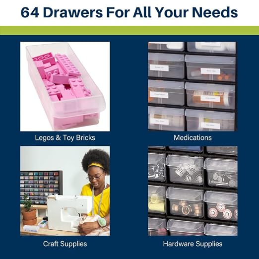 Akro-Mils 64-Drawer Plastic Storage Cabinet, 20-Inch W x 6-Inch D x 16-Inch H | - Image 5
