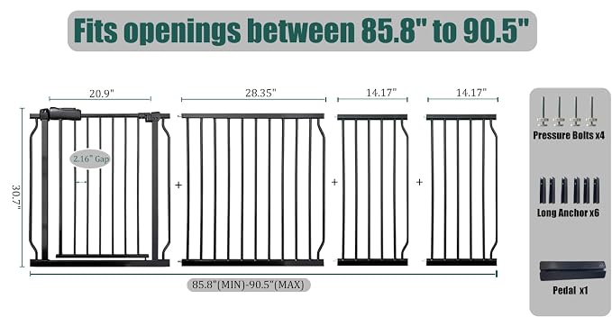 Extra Wide Baby Gate 85.8-90.5 Inch, Pressure Mounted No Drill, Extra Wide - Image 2