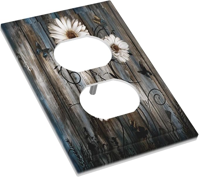 Rustic Wood Background Floral Butterfly Daisy Outlet Covers 1 Gang Duplex Light - Image 3