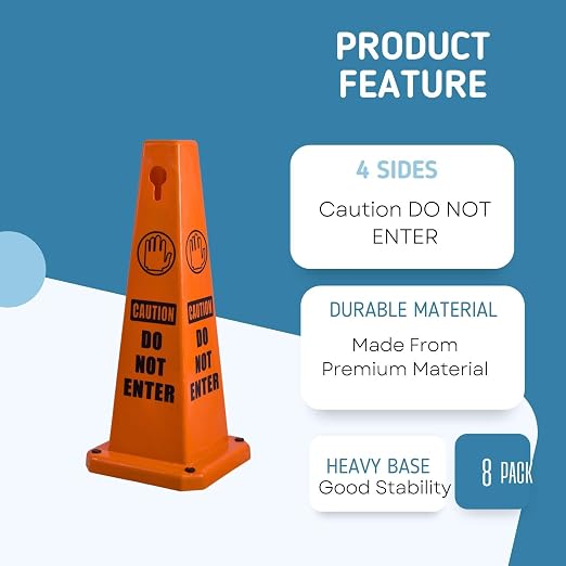 BESEA 4Pack Red Cones Caution DO NOT Enter Sign 4-Sided Heavy Duty Traffic Cones - Image 3