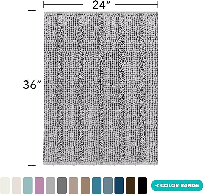 Turquoize Chenille Bath Rugs Shaggy Non-Slip Bath Mat 24 x 36 in Soft Absorbent - Image 2