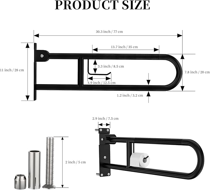 Toilet Grab Bar 30.3 Inch, YuanDe Flip Up Grab Bar - Image 2