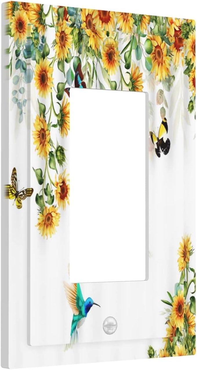 Yellow Sunflower Blue Hummingbird Butterfly Single Rocker Light Switch Cover - Image 2