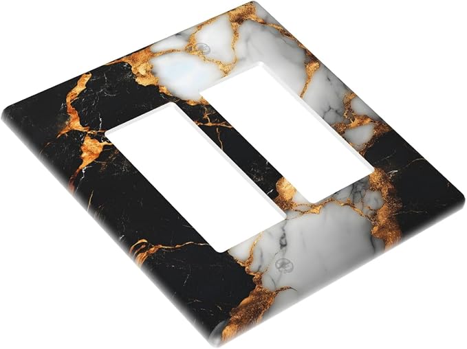 Decorative Outlet Covers Black Gold Marble 2 Gang Light Switch Cover Plate - Image 3