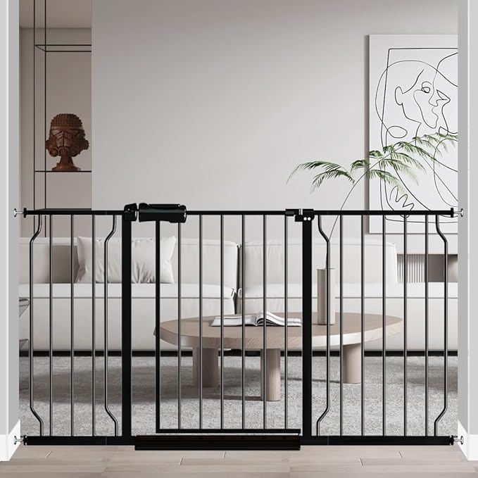 Fairy Baby Extra Wide Baby Gate Black 53-57.5 Inch Wide, Walk Through Pressure by FairyBaby