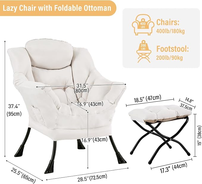 Lazy Chair with Ottoman, Modern Chair with Folding Footrest, Lounge Accent Chair - Image 2