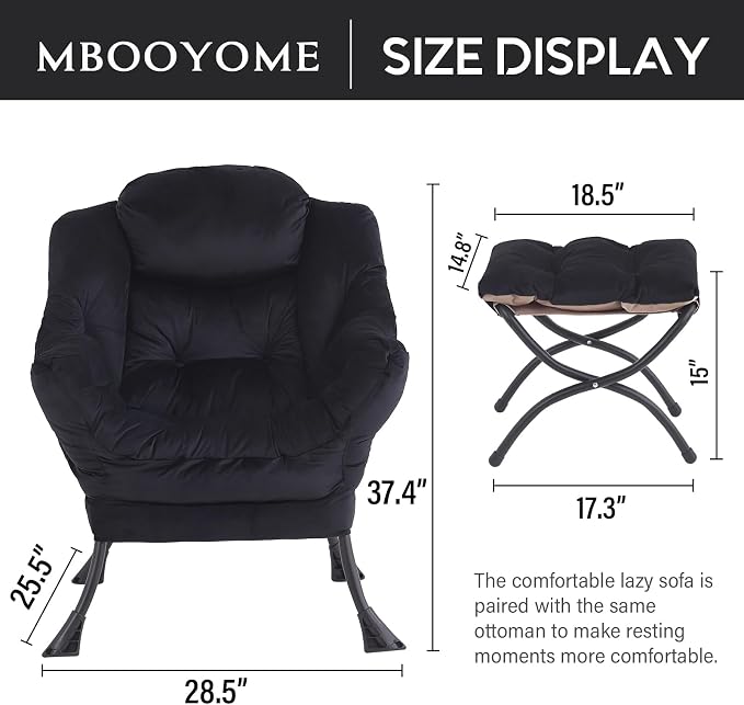 Lazy Chair with Folding Ottoman, Modern Accent Lounge Armchair with Armrests - Image 2