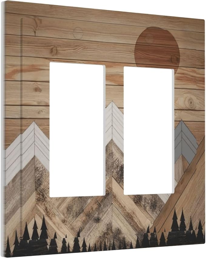 Wooden Planks Mosaic Snow Mountain Sun Decorative Outlet Covers 2 Gang Double - Image 2