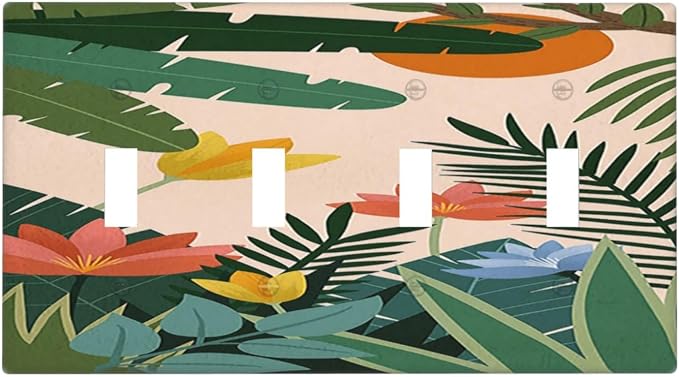 Light Switch Covers Boho Tropical Plant Floral Pattern Quad Toggle Electrical by LightSwitchCover