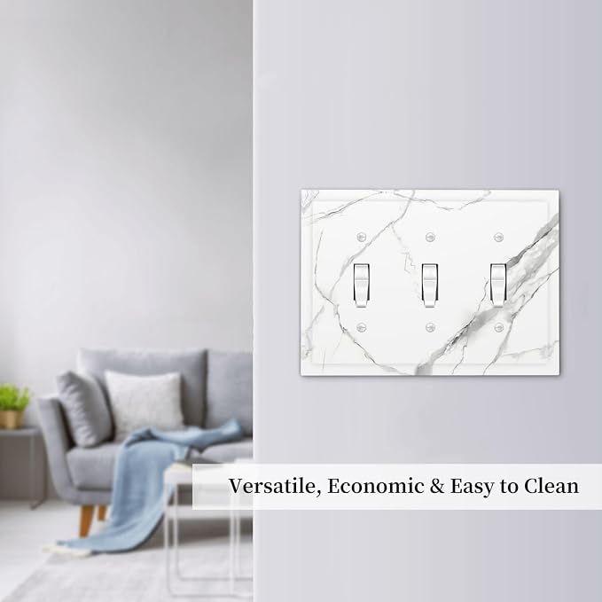 White Marble Abstract Luxurious Print Decorative Switch Plates 3 Gang Wall - Image 7
