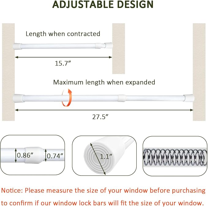 Sliding Door Security Bar, Window Security Bars Adjustable Sliding Door Lock - Image 2