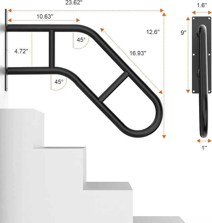 Handrails for Outdoor Steps ，22.8" Stair Railing Indoor1-3 Step, U-Shaped - Image 6
