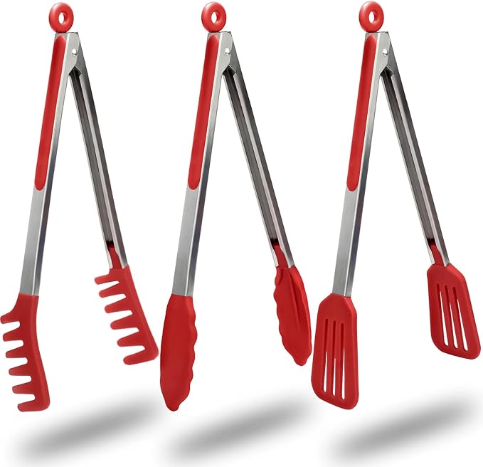 HST Tongs for Cooking with Silicone Tips, Non Stick Kitchen Tongs with Silicone by HST