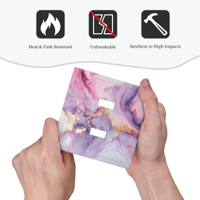 Decorative Switch Plates Pink Marble Abstract Purple Gold Texture 2 Gang Double - Image 6