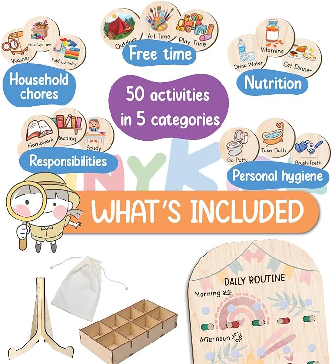 Wooden Chore Chart for Kids, Daily Routine for Girls, Wooden Daily Chore Chart - Image 3