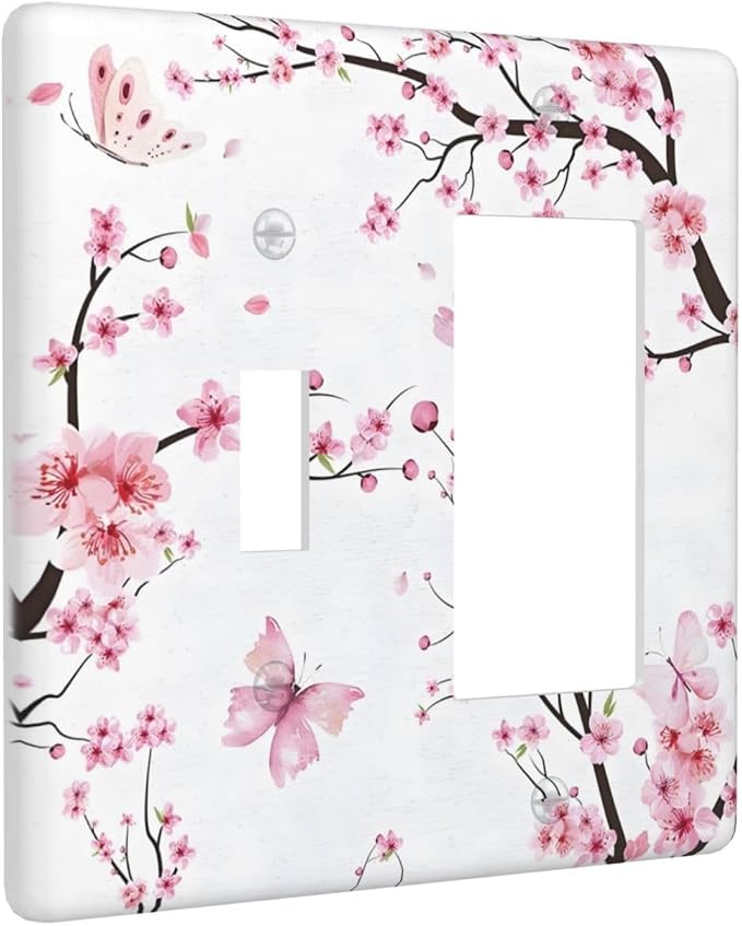 Cherry Floral Watercolor Pink Flowers Butterfly Outlet Covers 1 Toggle 1 Rocker - Image 2