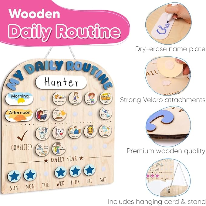 Wooden Chore Chart for Kids, Wooden Daily Routine Chart for Kids, Visual - Image 6