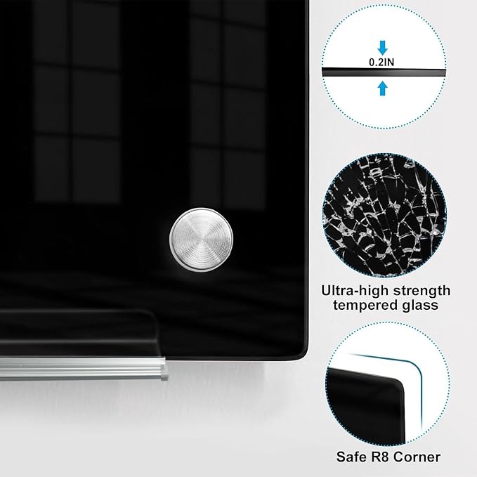 KIZZBY Black Glass Dry Erase Board - Image 2