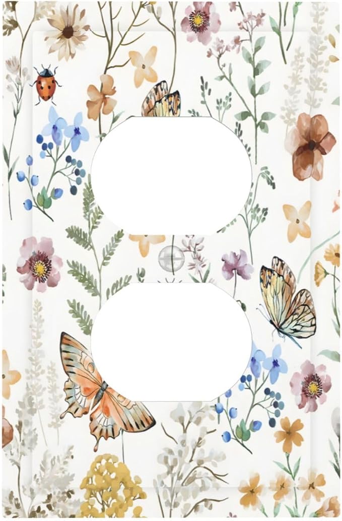 Boho Multicolor Flower Butterfly Insect Floral Outlet Covers 1 Gang Duplex by Unknown