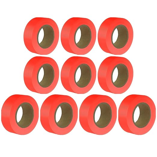 Orange Flagging Tape 10 Pack, Surveyors Tape, Tree Marking Ribbon, Non-Adhesive by JIZHGRAD