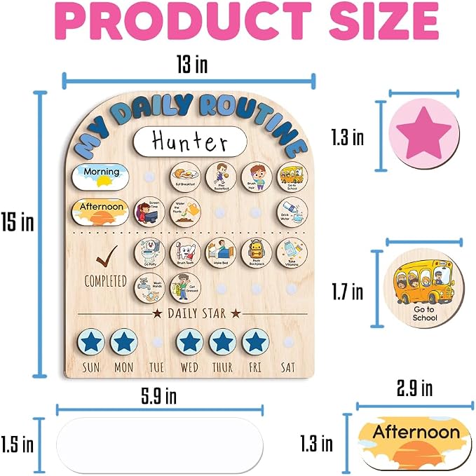 Wooden Chore Chart for Kids, Wooden Daily Routine Chart for Kids, Visual - Image 4