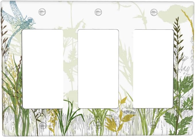 Wild Flower Dragonfly 3 Gang Rocker Light Switch Cover Plates Decorative by OHZOLLAN