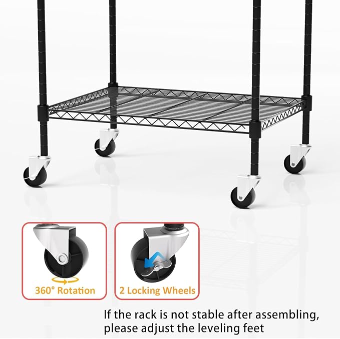 5 Tier Storage Shelves with Wheels, Heavy Duty Metal Garage Shelving Unit and - Image 5