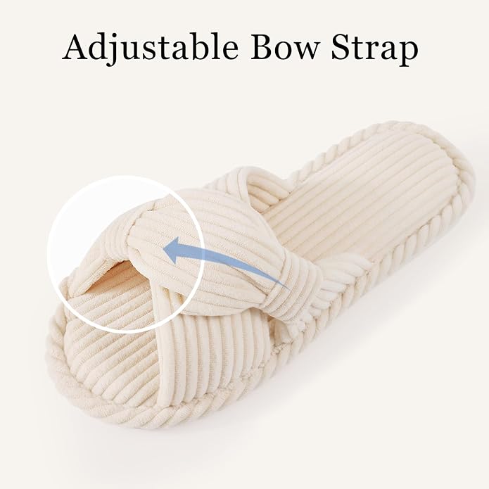 Evshine Fall House Slippers for Women Corduroy Cross Bow Indoor Slippers Open - Image 3