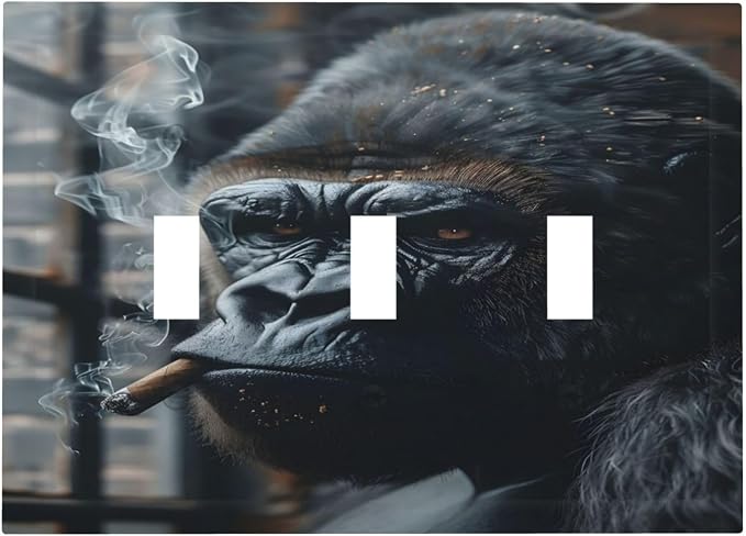 Funny Animal Smoking Black Orangutan Decorative Switch Plates 3 Gang Wall Plate by Unknown