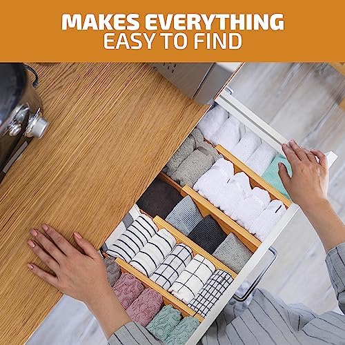 4-Pack Bamboo Drawer Dividers - 2.6 Inches High, Adjustable 12 to