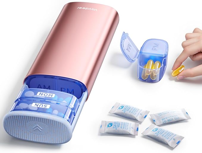 Vaydeer Large Weekly Pill Organizer 2 Times a Day, Metal 8 Day Travel Pill Box by Vaydeer