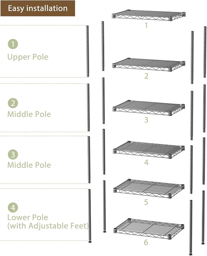 SINGAYE 6 Shelf Storage Wire Shelves Closet Bathroom Organizers Metal Pantry - Image 3