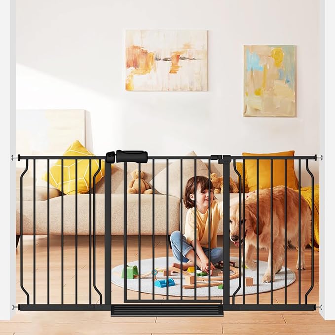 Extra Wide Baby Gate 57.5-62 Inch Black Walk THR Dog Gates Doorways House No by FlowerFrail