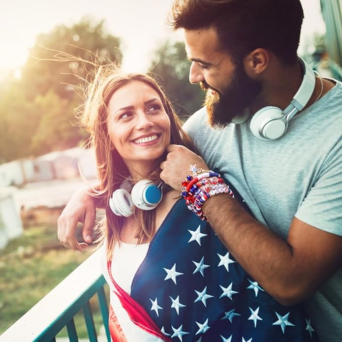 Independence Day Gifts for Women Men Teens Red White Blue Clay Beaded Stackable - Image 6