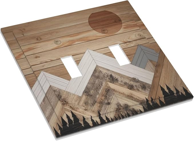 Wooden Planks Mosaic Snow Mountain Sun Decorative Switch Plates 2 Gang Double - Image 3